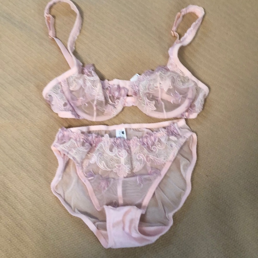 Wacoal sheer pink lace bra & panty set